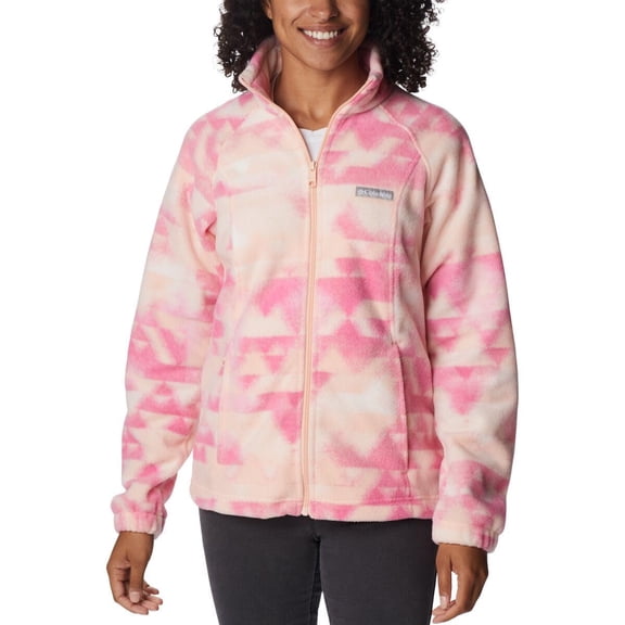 Columbia Women's Benton Springs Printed Full Zip, Peach Blossom/Distant Peaks, Small