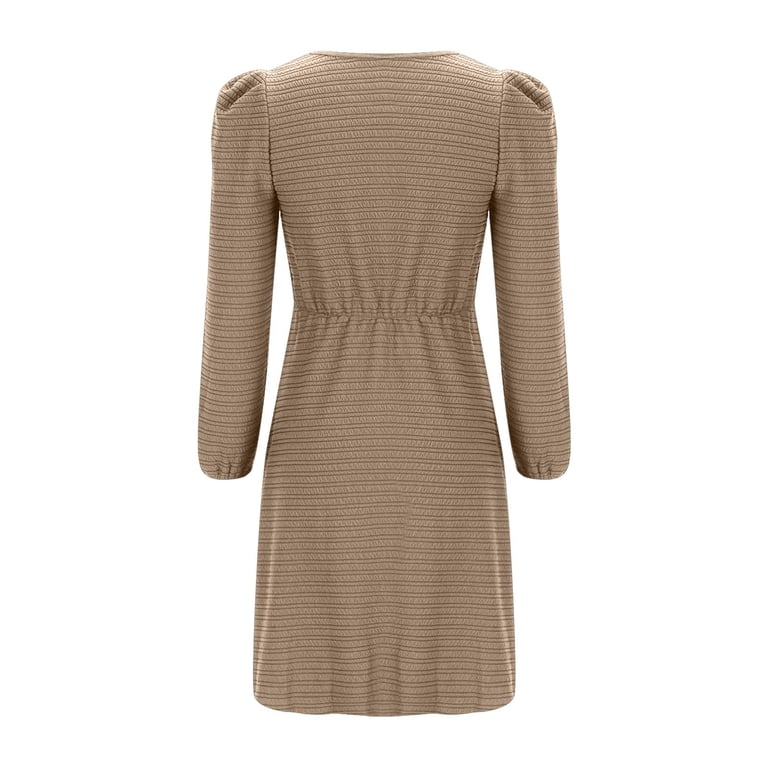 Cavosen Womens Long Sleeve Dresses Brown Mini Dress Empire Waist Round Neck  Knee Length Short Dress Solid Casual Trendy Dress Flowy Party Dresses  Vacation Fall Winter Clothes M - Walmart.com