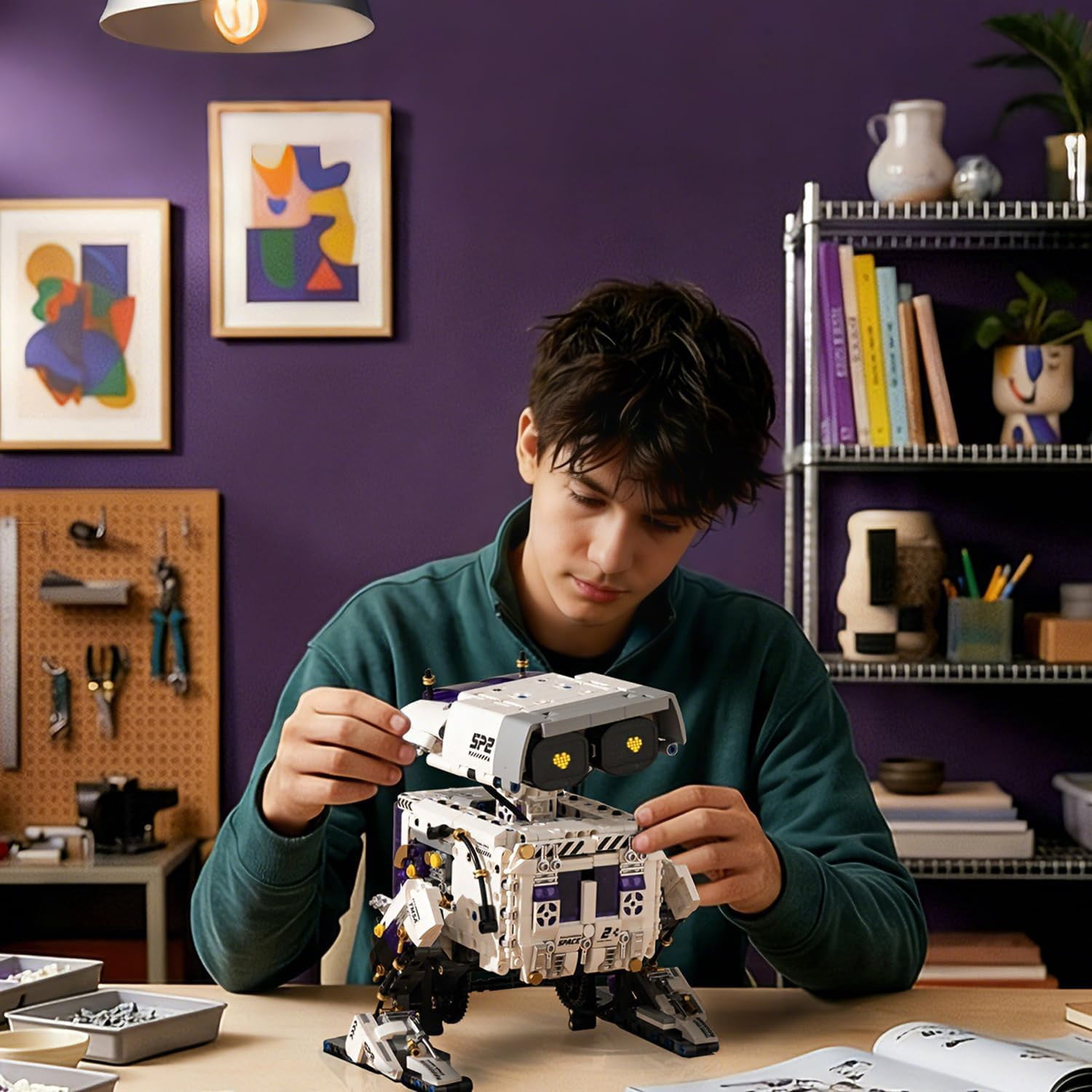 Programmable Biped Robot Building Blocks Set,1140 PCS Remote Control＆App STEM Robot Construction Kit with Movable Joints & Expression Modes,Coding Building Sets
