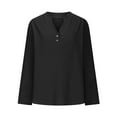 thumbnail image 4 of mihongmao 3/4 Sleeve Tops for Women Women's Tops Fashion Solid Button Shirt Female V-Neck Loose T-Shirt Blouse,Tops for Women Black XXL, 4 of 6
