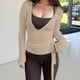 thumbnail image 5 of Top de Ballet Cruzado de Larga con Lazo Frontal para Mujer, Ideal para Entrenamiento, Pilates, Yoga y Salidas Marrón L, 5 of 9