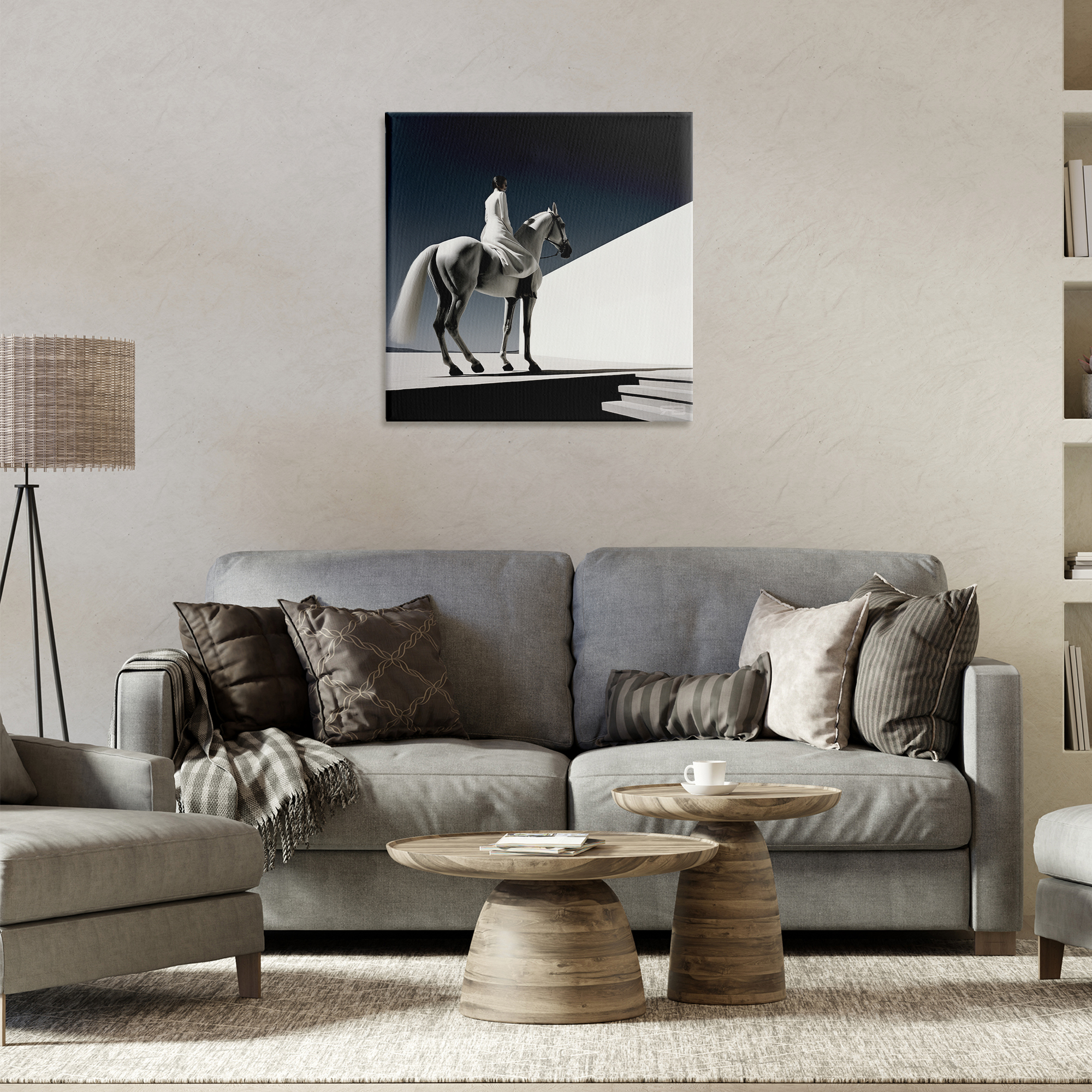 Stupell Industries Contemporary Scene with Horse People Painting Wrapped Canvas Art Print Wall Art, 24 x 24