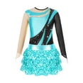 thumbnail image 3 of Aislor Kids Girls Long Sleeve Sparkle Leotards with Sequin Skirt Set Ballet Dance Latin Outfits Costume Dancewear Turquoise 12, 3 of 7