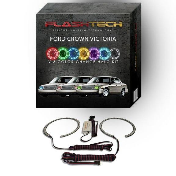 Flashtech RGB Multi Color Changing LED Halo kit for 98-11 Ford Crown Victoria Headlights