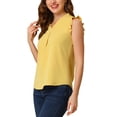 thumbnail image 5 of INSPIRE CHIC Women's Ruffled Sleeveless Pullover V- Neck Work Blouses Tops L Yellow, 5 of 7