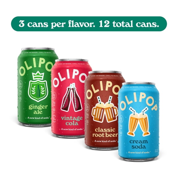 OLIPOP 6g Fiber Prebiotic Soda, Classic Soda Variety Pack, 12 fl oz, 12 Pack, Shelf Stable