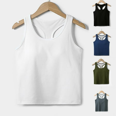 Jinhomg Women s Racerback Tank Top Sleeveless Crew Neck Sports Bras Stretchy Comfy Summer Workout Crop Top with Built in Bra for Running Yoga Gray M