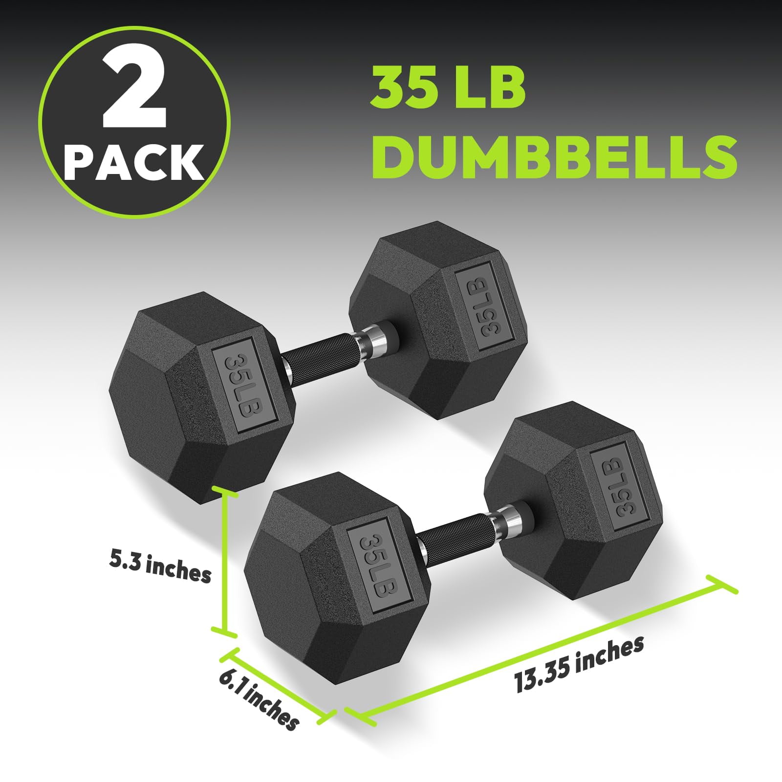 HANDBODE Hex Rubber Dumbbells, Non-Slip Handle Design for Secure & Comfortable Grip, Hand Weights for Strength Training and Home Gym / Pair of 35 LB