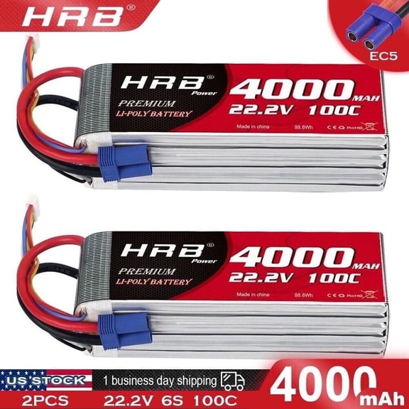 2pcs HRB 6S 4000mAh 22.2V LiPo Battery EC5 for RC Helicopter Airplane Drone Car Truck
