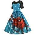 thumbnail image 2 of Abcnature Women's 50s 60s Vintage Short Sleeves V-Neck Cocktail Swing Dress,Retro Tea Dress,Christmas Evening Party Swing Dress,Party Cocktail Dress for Women,Plus Size Princess Dress L, 2 of 7