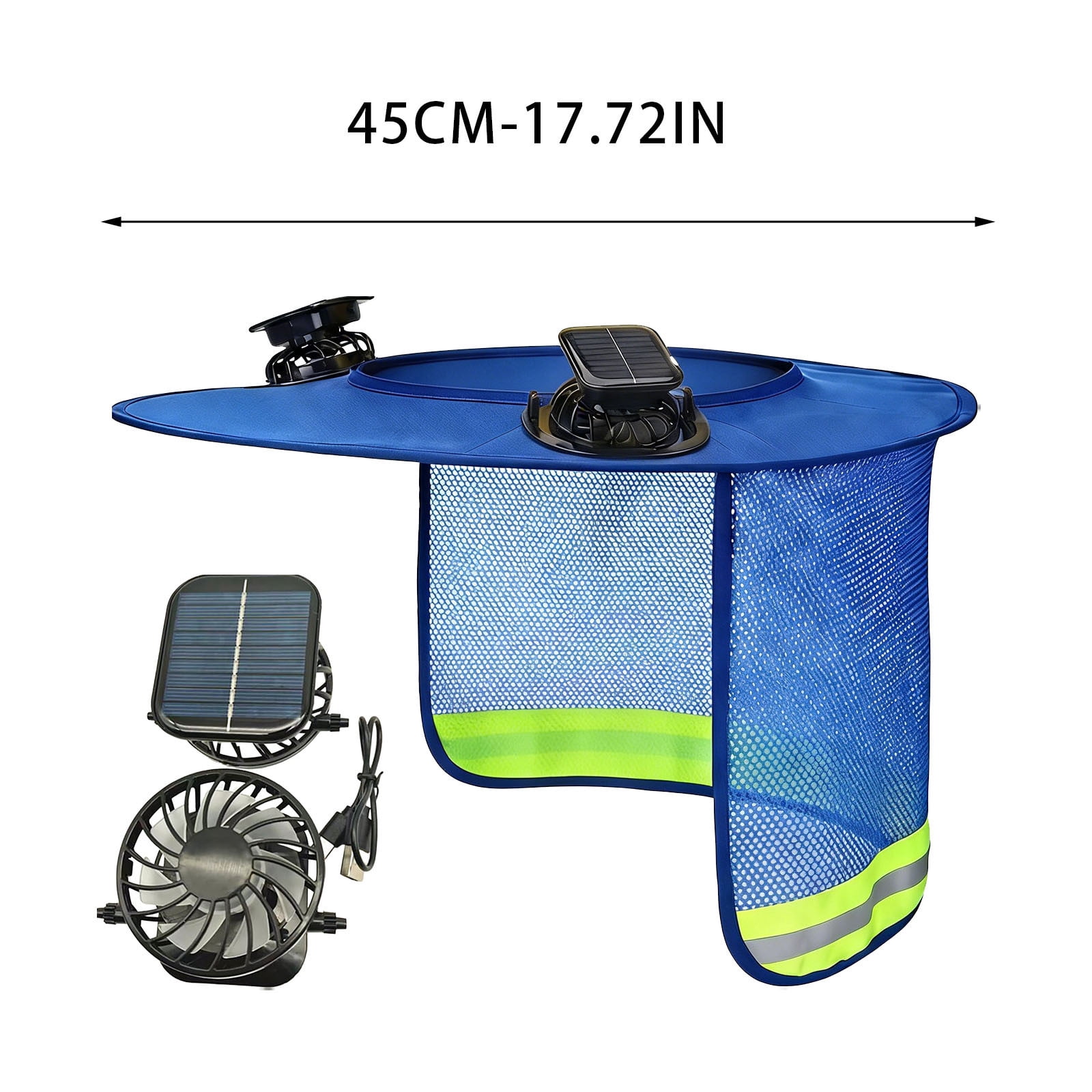 HAJAGP Solar Fan Helmet Visor, Blue, Sun Protective Hard Hat with Cooling Fan for Outdoor Work, Summer, Adjustable Speed, Waterproof