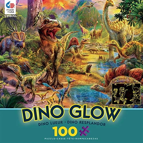 Ceaco - Dino Glow - Glow in The Dark - Dino Landscape - Rompecabezas de 100 piezas Ceaco Ceaco