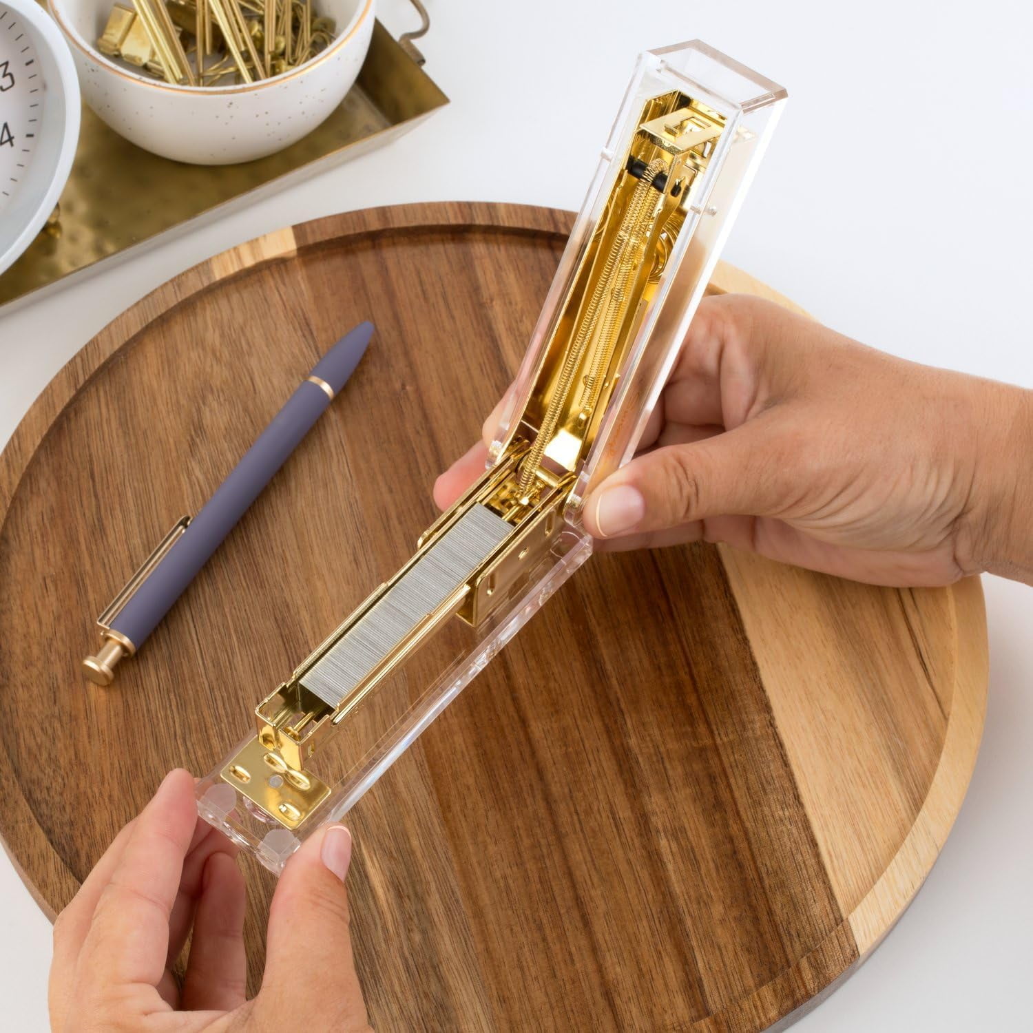 Compact Clear Acrylic Gold Stapler, 20 Sheet Capacity, Half Strip, Transparent Desk Stapler (S700000A)