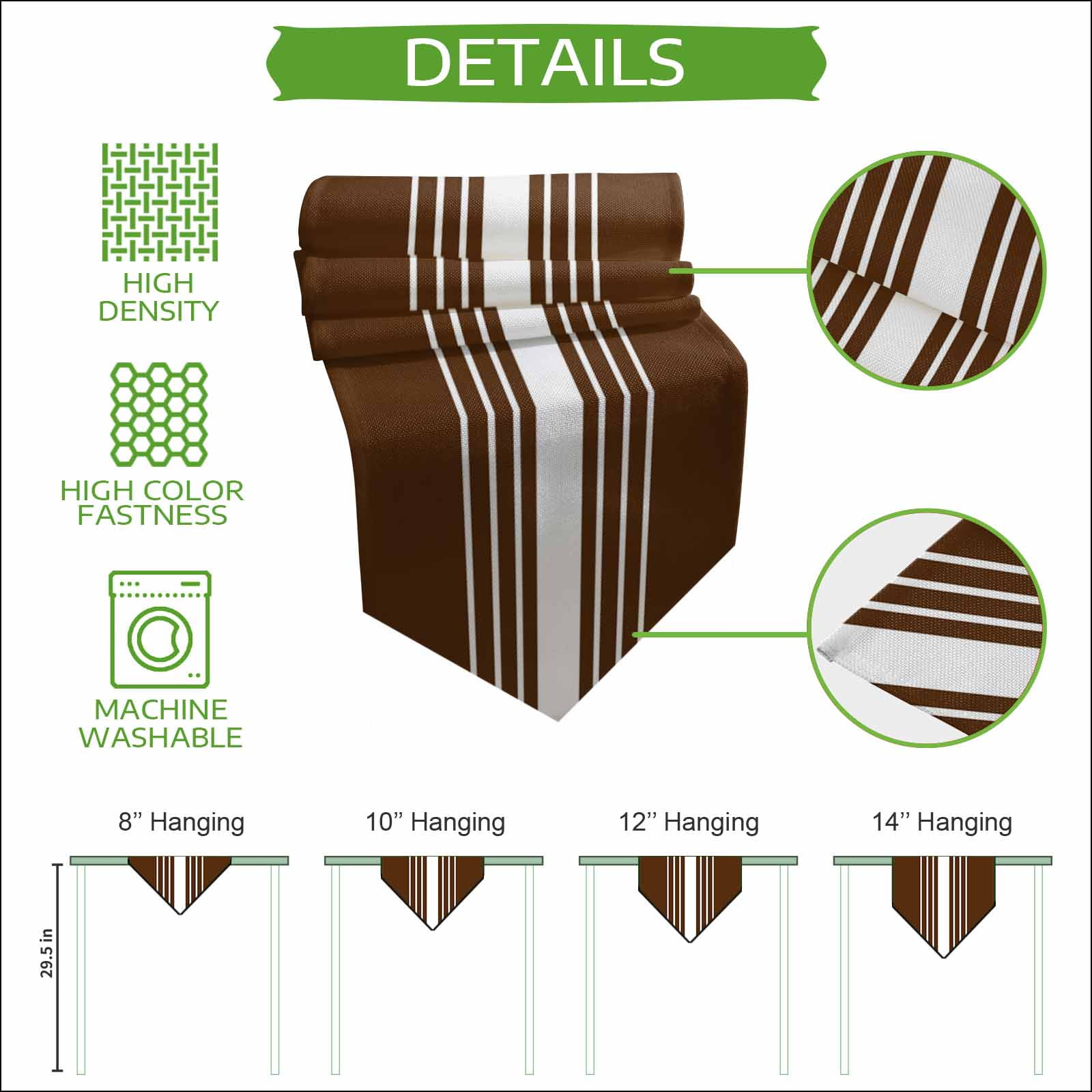 Brown White Stripe Table Runner Linen Burlap Table Runner 72 Inches Long Modern Rustic Vertical Striped Dresser Scarves for Kitchen Island Coffee Dining Room Party Holiday Decoration 14"x72"