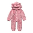 thumbnail image 3 of Odeerbi Infant Romper Baby Boys Girls Clothes Newborn Winter Fleece Jumpsuit Solid Hooded Romper Warm Coat Outwear Hot Pink, 3 of 9