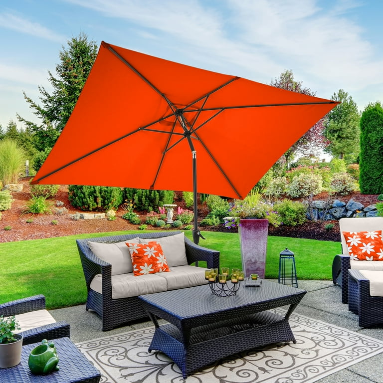 Pure Garden 10 Rectangular Patio Umbrella with Push Button Tilt Orange