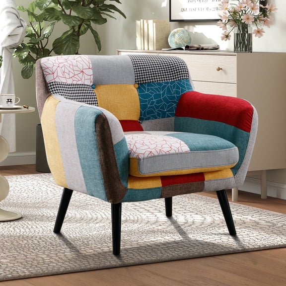 Bonzy Home Mid-Century Modern Patchwork Colorful Accent Chair for Living Room, Bedroom, Office and Reading Spaces