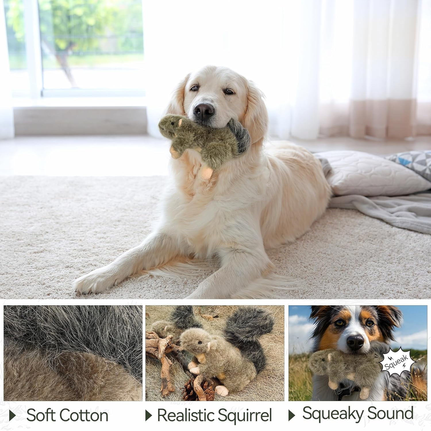 Interactive Dog Squirrel Plush Squeaky Toy - Perfect Puppy Enrichment Toy, Large