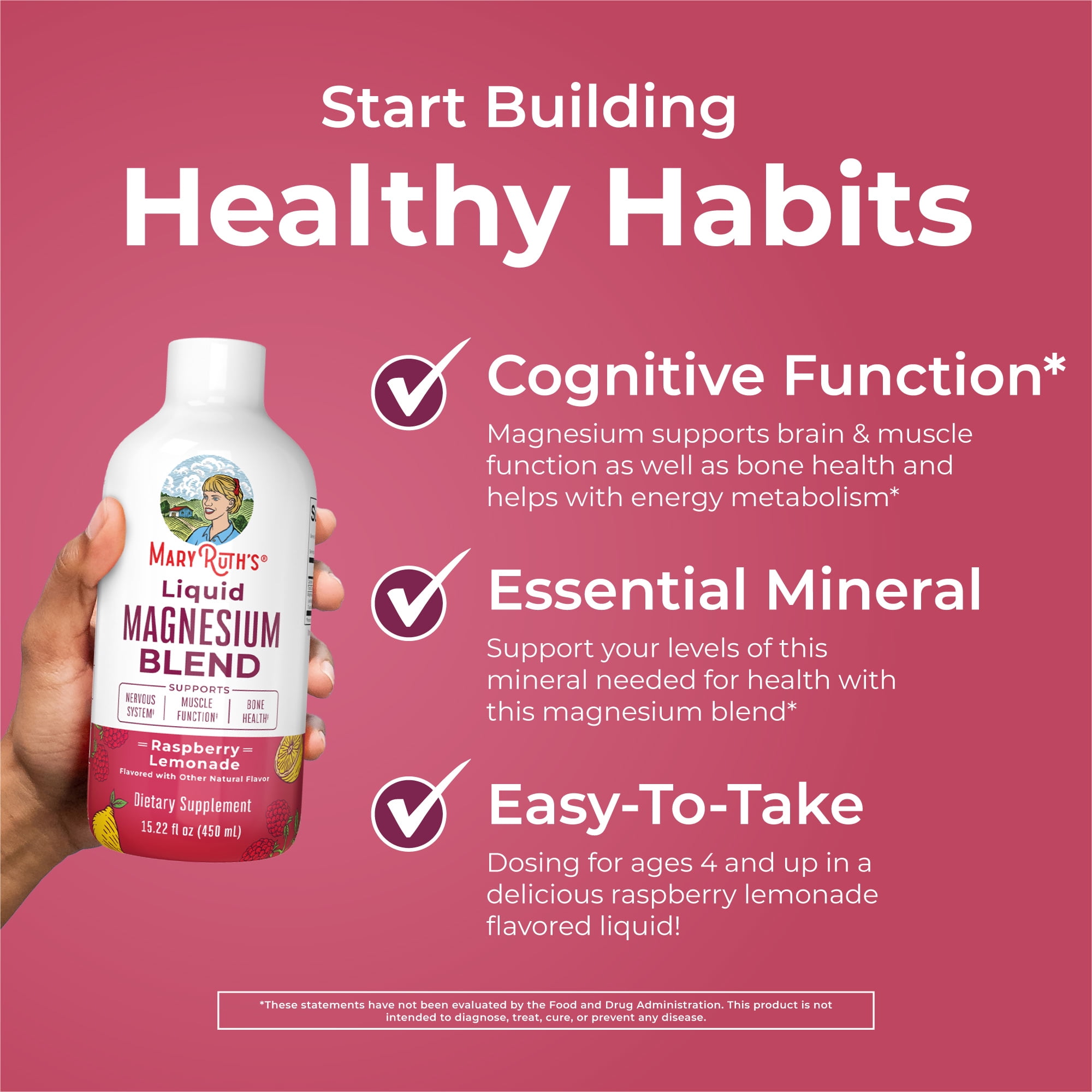 MaryRuth's Organics Liquid Magnesium Blend, Raspberry Lemonade, Energy Support, 15 fl oz
