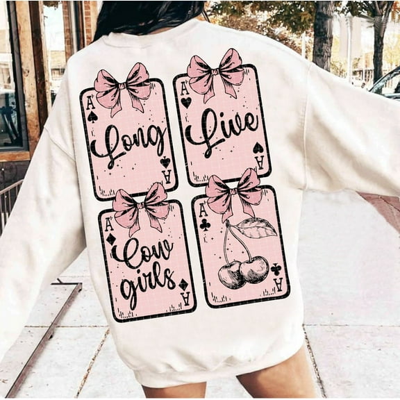 Long Live Cowgirls Valentine Sweatshirt– Trendy Western Cowgirl Tee with Pink Bow – Retro Country Outfit for Romantic Rodeo Vibes