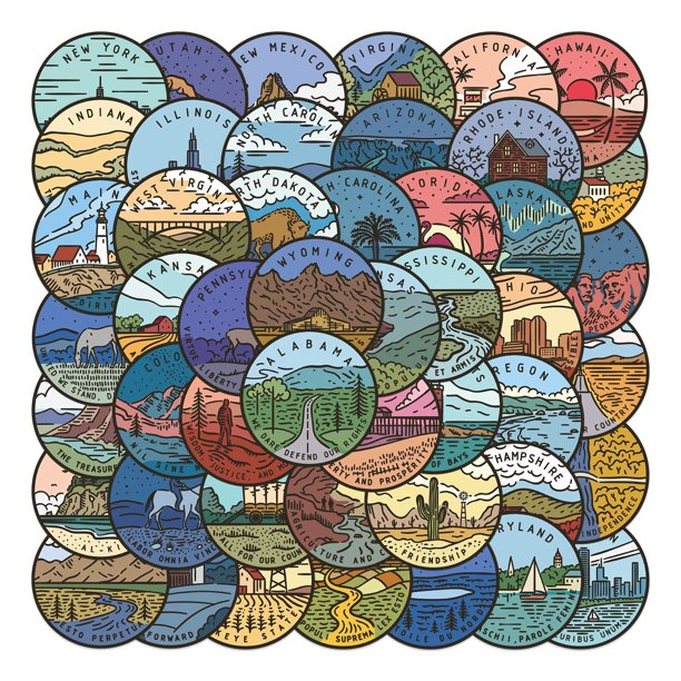 Stickers Funimost 50 piezas de estados de EE. UU. de vinilo impermeables