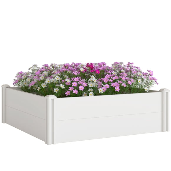 Outsunny Vinyl Raised Garden Bed, 3 x 3 x 1ft Modular Garden Box, White