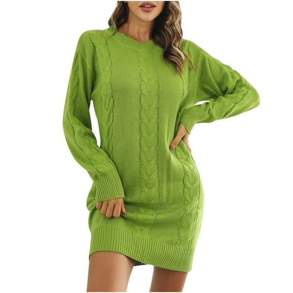 IROINNID Reduced Womens Sweater Round Neckline Pullover Sweater Solid Color Loose Mid-Length Long Sleeve High Collar Sweater