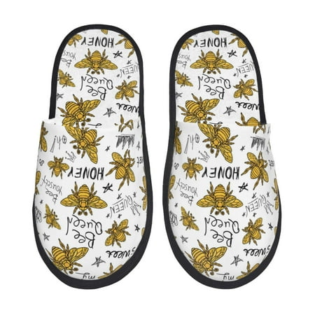 Balery Hohey Bee Golden2 Slient Indoor Furry Fleece Comfort House Shoes Soft Non-Slip Home Shoes Cotton slippers House Slippers-- Medium