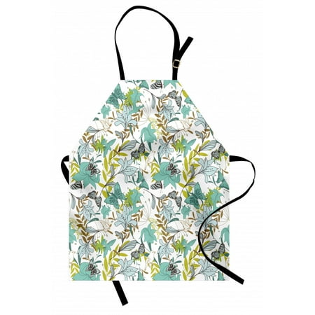 

Floral Apron Flying Birds Butterflies Floral Elements Art Wildflowers Nature Unisex Kitchen Bib Apron with Adjustable Neck for Cooking Baking Gardening Seafoam Yellow Green Caramel by Ambesonne