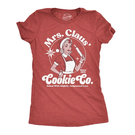 Womens Funny T Shirts Mrs Claus Cookie Co Sarcastic Christmas Graphic Novelty Tee For Ladies Womens Graphic Tees