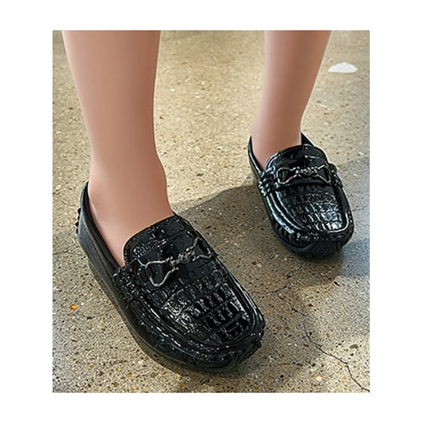 Woobling Kids Flats Flat Moccasins Slip On Loafers Lightweight Driving Shoe School Non slip Low Top Loafer Black 2Y