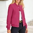 thumbnail image 5 of jtjvou Womens Cropped Jackets Casual Button Down Long Sleeve Stand Collar Shacket Coats Pink S, 5 of 9