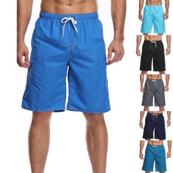 safuny Men's Swim Trunks Shorts Swimwear Bathing Suits Holiday Athletic Solid Color Clearance Teens Boys Drawstring Fashion Trousers Casual Summer Relaxed Quick Dry Pants Navy L