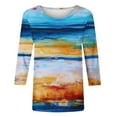 thumbnail image 4 of Women's Summer Clothes Spring Elegant Shirts Tie Dye Ombre Fashion 2024 Y2K Tops Dressy Casual Round Neck Blouse 3/4 Sleeve Tunic Tops for Lady Loose Fit Flowy Vintage Multicolor T Shirts XL, 4 of 5