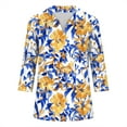 thumbnail image 5 of CYMMPU Blouses for Women Dressy Casual V Neck Fall Trendy Shirts Flower Printed Tunic Tops Loose Fit 3/4 Sleeve Spring Tops Business Elegant Work Tops T-Shirts Blue XXL, 5 of 5