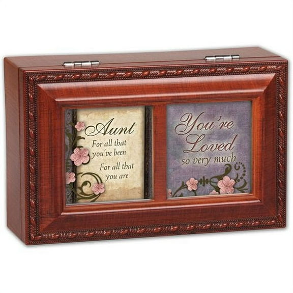 Aunt for All You've Been Woodgrain Rope Trim Jewelry Music Box Plays You Light Up My Life