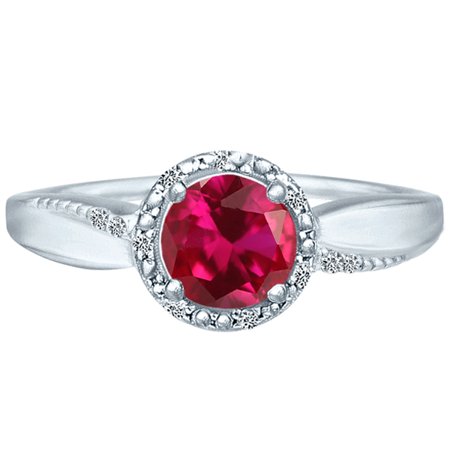 Brilliant Cut Tahitian Ring - 1.27 tcw Brilliant Round Cut Natural Ruby & Diamond Halo Ring 10k White Gold