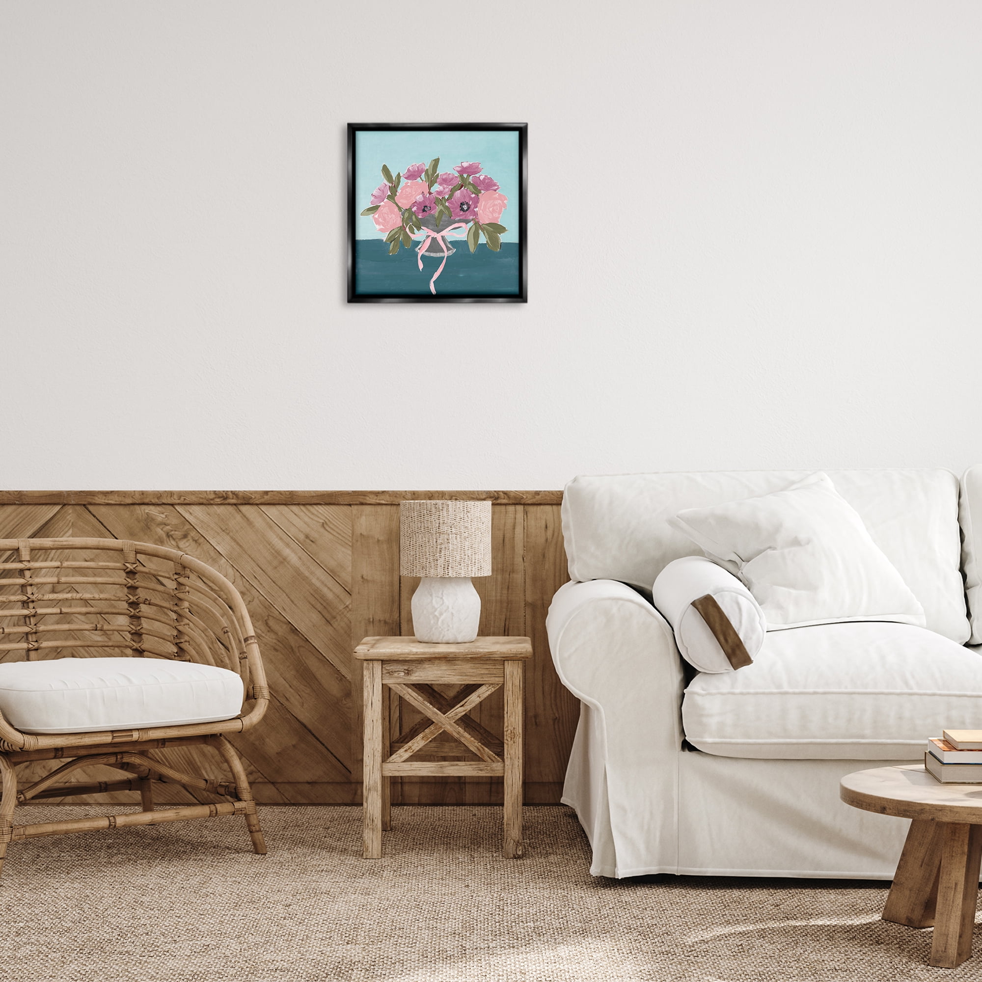 Stupell Industries Beautiful Flowers on Blue Plants & Flowers Painting Black Floater Framed Canvas Art Print Wall Art, 18 x 18