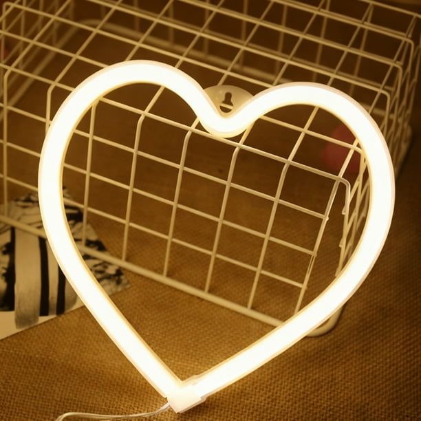 Luces de neón LED con forma de corazón para San Valentín | Lámpara colgante decorativa con alimentación USB para dormitorio, fiesta y fondo de fotos | Decoración rosa y blanca