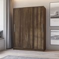 thumbnail image 2 of Polifurniture Denmark 71 in. Modern Bedroom Armoire with 3 Sliding Doors, 2 Drawers, Shelves & Hanging Rod, Walnut, 2 of 12