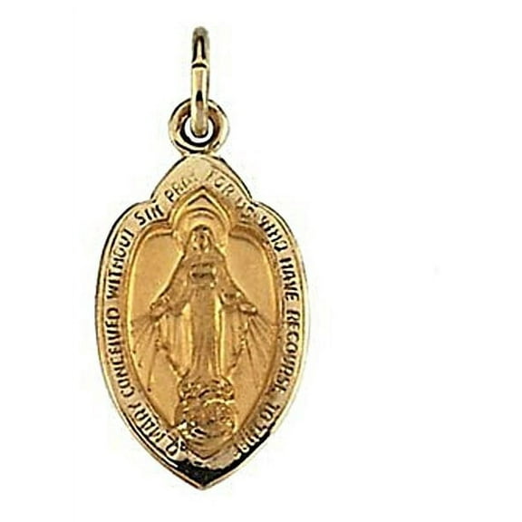 Miraculous Medal - 1/2 Inch Wide X 3/4 Inch Tall - 14K Yellow Gold