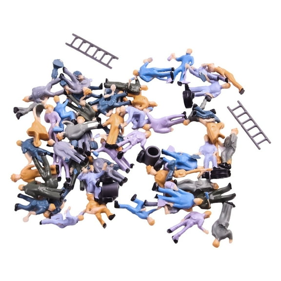Ana 50pcs 1:87 HO Scale Railway Model Worker Figures, Well Painted Plastic Train Scenery Accessories with Bucket Ladder for Layout and Landscape Models, 25 Different Poses, Realistic Colors