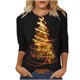 thumbnail image 2 of Puntoco Camiseta de mujer con cuello redondo, manga 3/4 y estampado navideño, jersey de cuello redondo, camiseta de manga larga con cuello redondo, 2 of 5