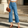thumbnail image 2 of Tqcoqu Women's High Waist Multi Button Front Patch Pocket,Cropped Flare Jeans Solid Vintage Wash Denim Capri Pants,Blue Women's XS-XL, 2 of 5