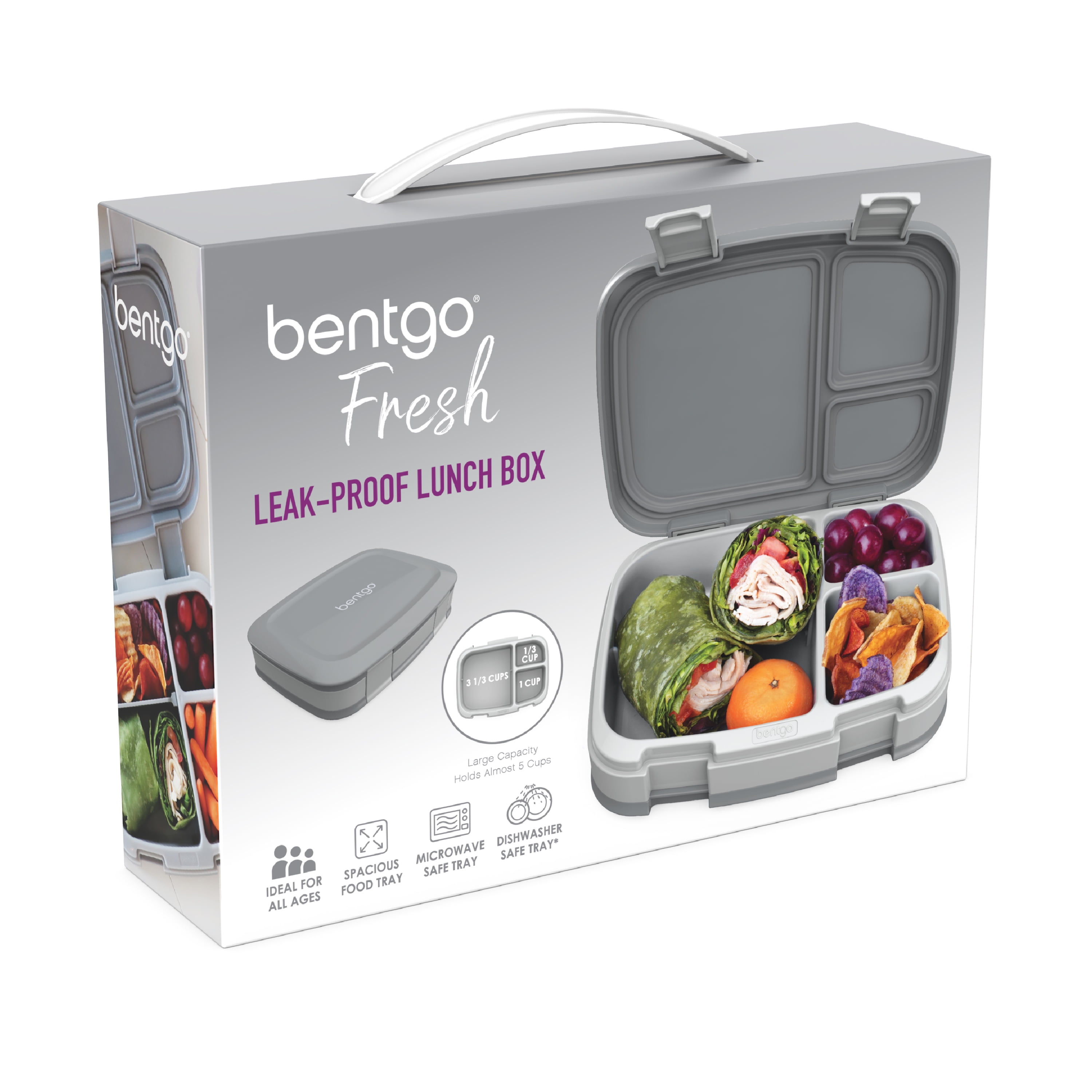 Bentgo Fresh – Leak-Proof, Versatile 4-Compartment Bento-Style Lunch Box  with Removable Divider, Portion-Controlled Meals for Teens and Adults  On-The-Go – BPA-Free, Food-Safe Materials (Gray) 
