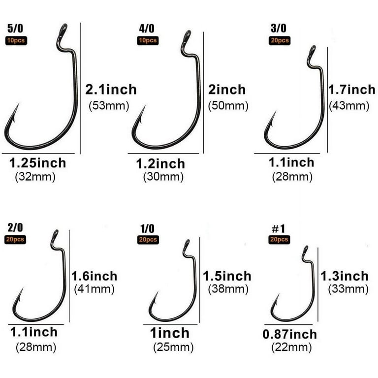 THKFISH Fishing Offset Worm Hooks EWG-Offset Fishing Hooks Round Bend  Offset Worm Hooks Wide Gap Hooks with Barbed Shank 100PCS/50PCS #2#1 1/0  2/0