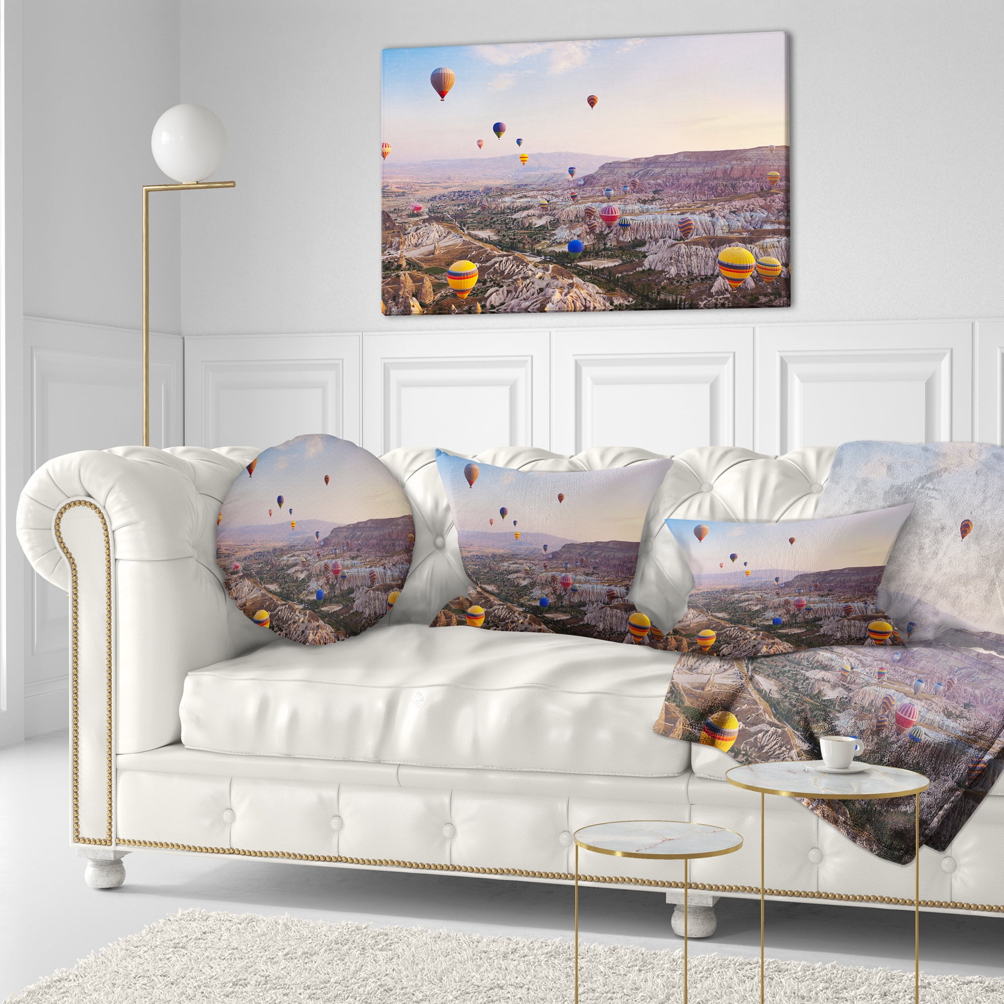 Designart Hot Air Balloon Flying - Photography Throw Pillow - 12x20