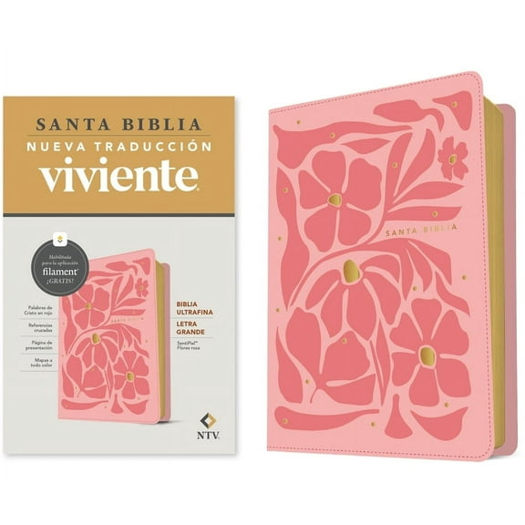 Biblia Ultrafina Ntv, Letra Grande Con Filament (Sentipiel, Flores Rosa, Letra Roja), (Hardcover)