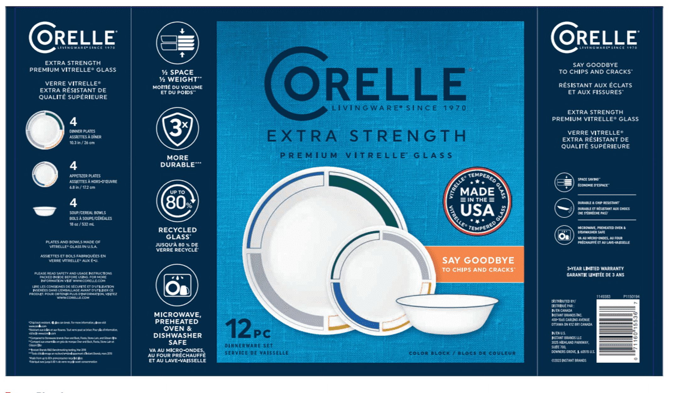 Corelle Color Block 12-pc Dinnerware Set, Serves 4