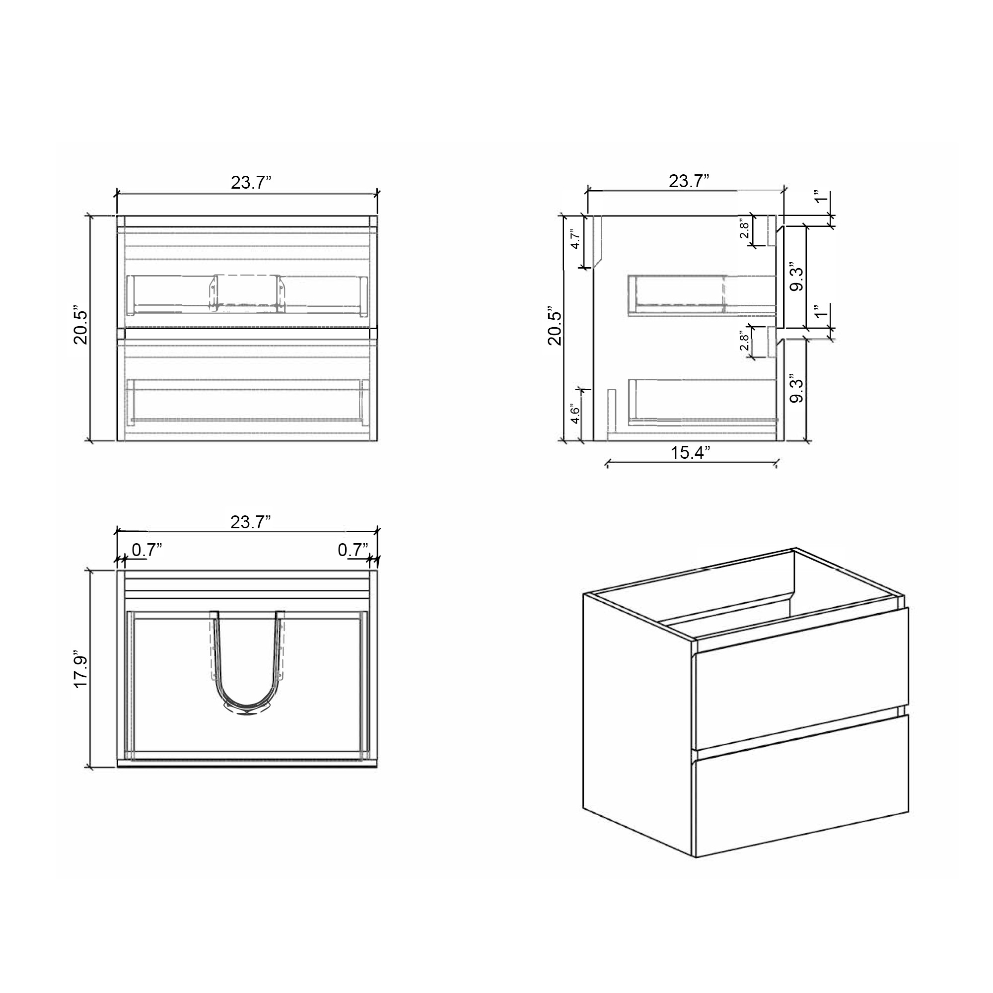CITTANEO 24 Inch Floating Bathroom Vanity with Sink, Modern Bathroom Cabinet with 2 Drawers, White